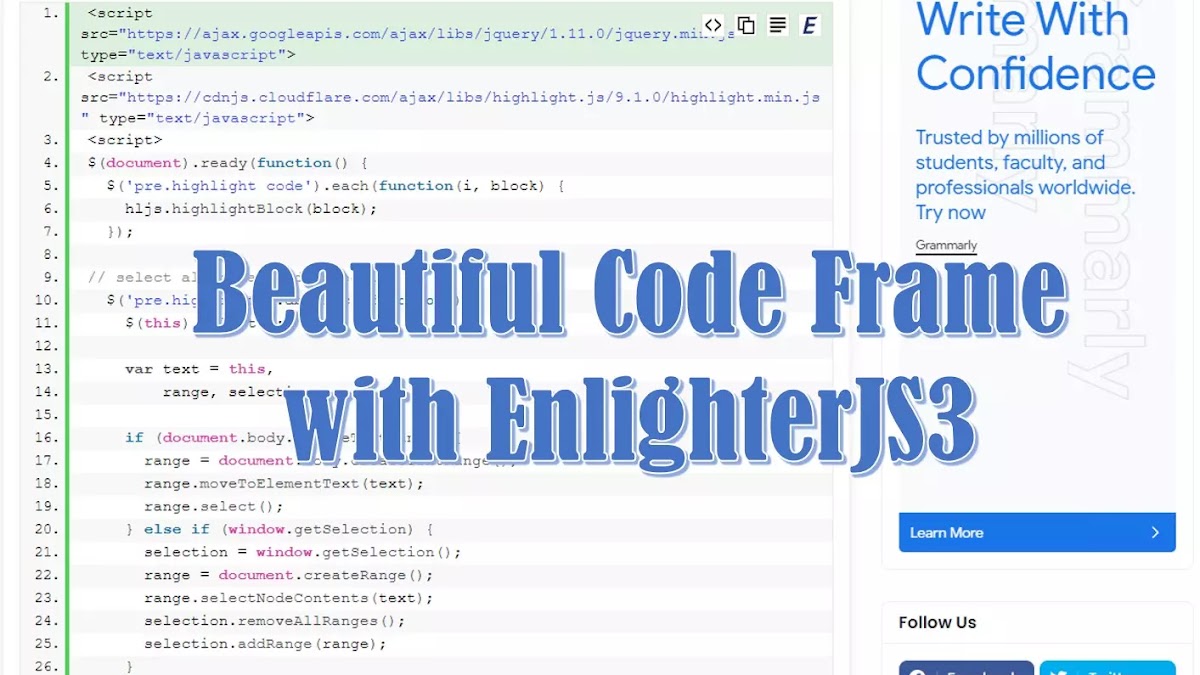 beautiful code frame with enlighterjs3